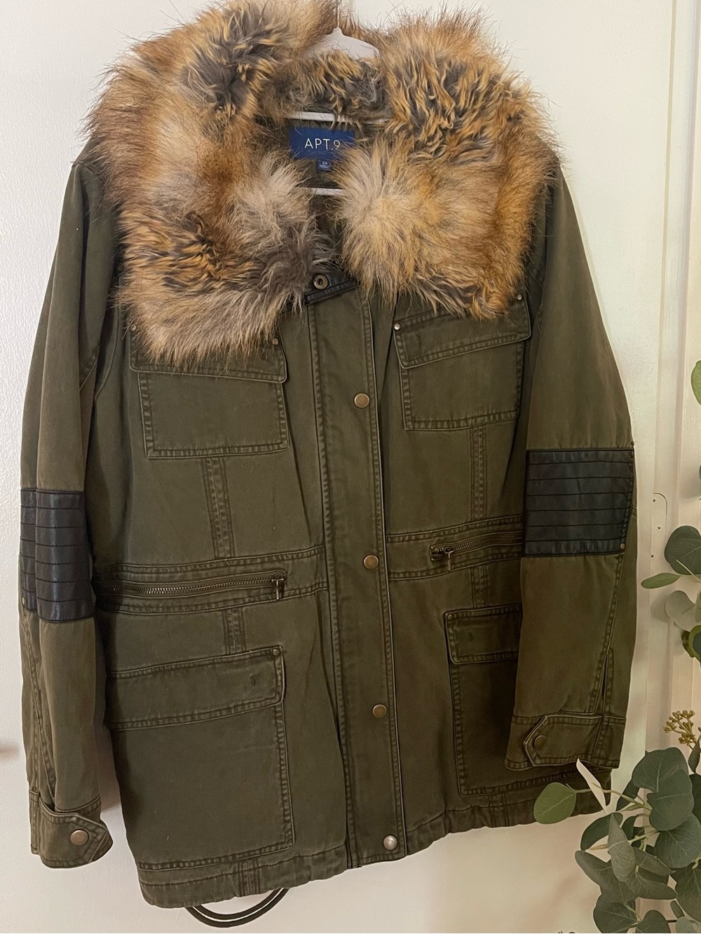 Apt. 9 Olive Green Military Field Jacket with Faux Fur Hood